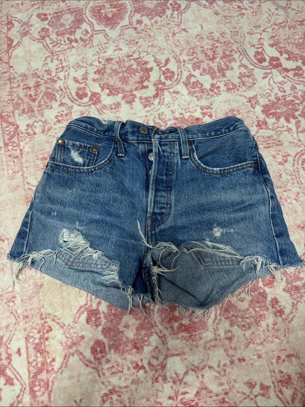 Levi's Medium Blue Distressed Denim Cutoff Shorts